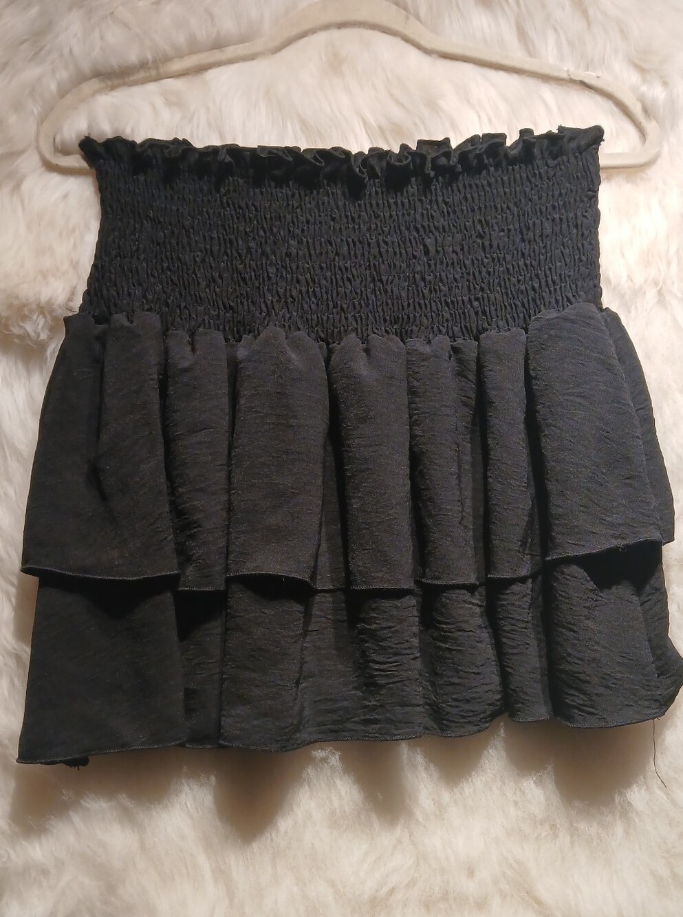 SHEIN Black Smocked Tiered Mini Skirt with Ruffle Hem